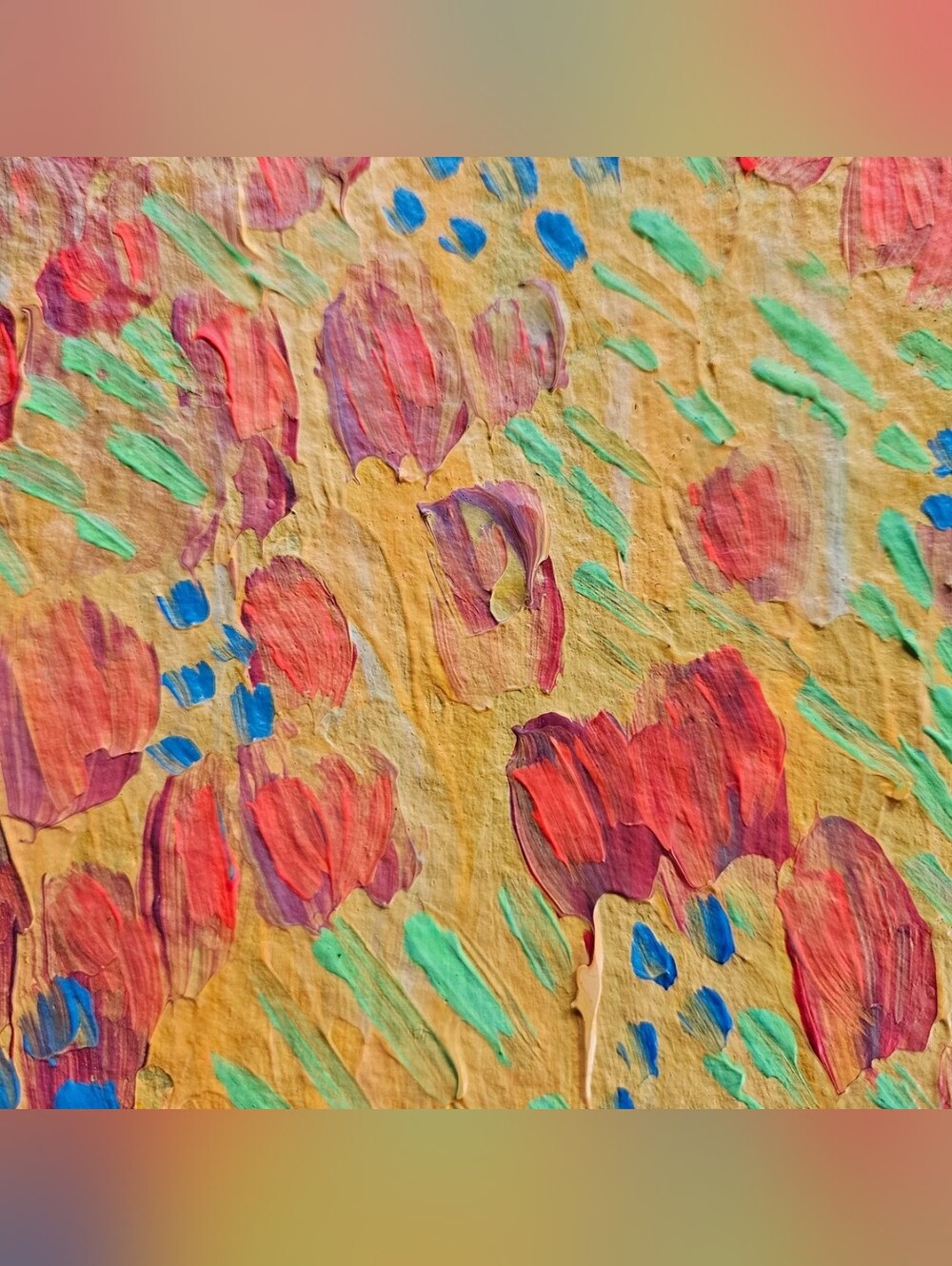 5"x7" original tulips flowers abstract painting red orange bright gallery Art - Picture 11 of 11